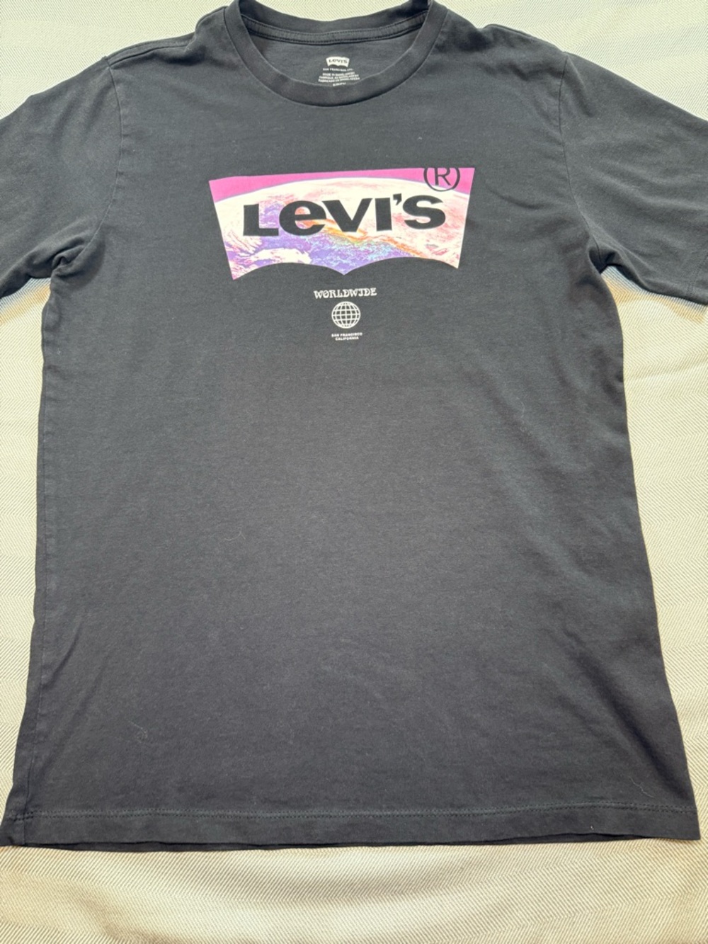Levi's Black Crewneck Tee with Pink & Purple Logo